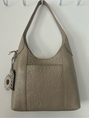 Embossed Taupe Shoulder Hobo Bag - Women